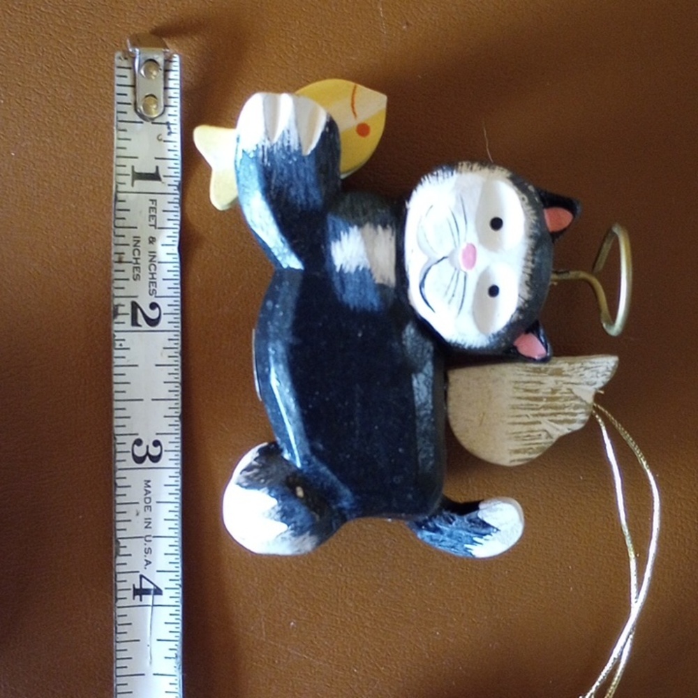 3 Wooden Cat Christmas Ornaments w/ Angel Wings & Halo - Picture 6 of 7